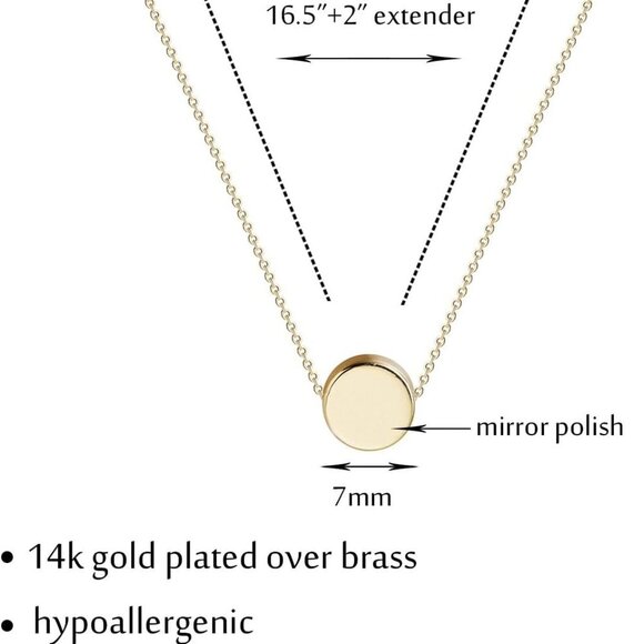 Elegant 14K Gold Plated Dainty Circle Pendant Necklace for Women, Adjustable 18. - Picture 6 of 7